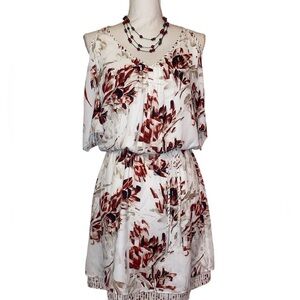 WHITE HOUSE BLACK MARKET Floral Cold Shoulder Midi Dress Off WHT/BUR Size 4